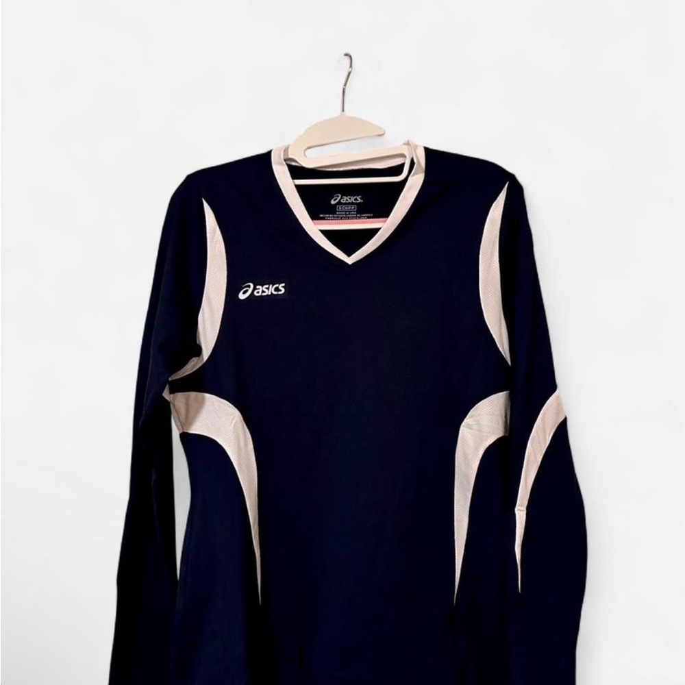 Asics Navy Athletic workout long sleeve Top with white color block details NWT